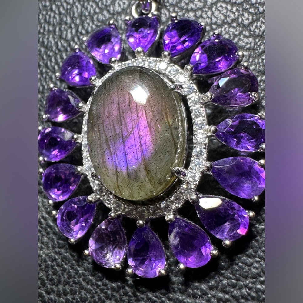 Labradorite & Amethyst 925 Silver Pendant Genuine Gems
